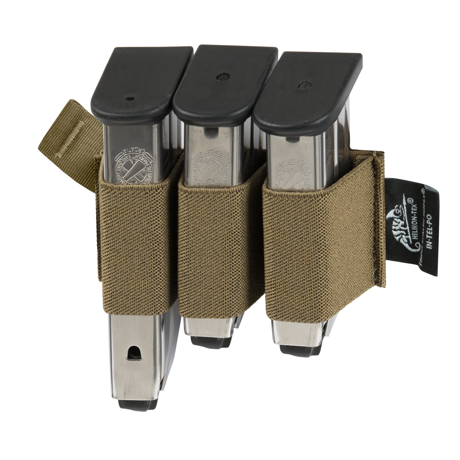 Trigubas elastinis dėklas pistoleto dėtuvėms